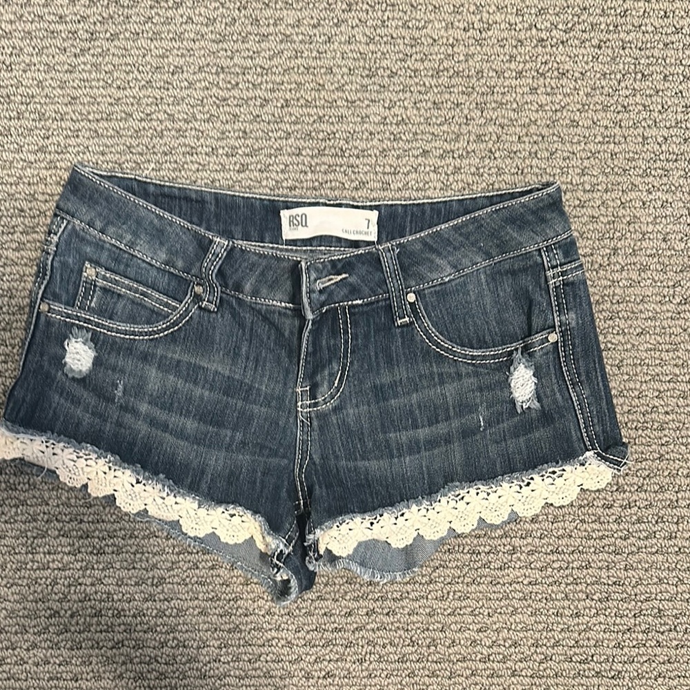 RSQ Blue Denim Shorts with White Lace